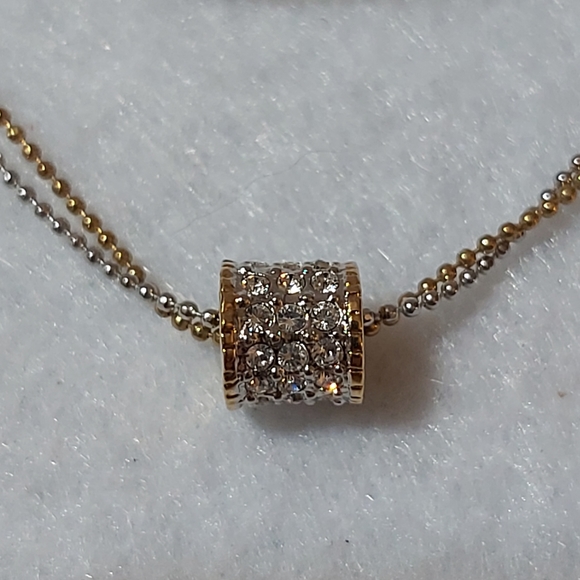 Silver & Gold Plated Anklet w/Cubic Zirconia Cylinder Pendant - Picture 4 of 6